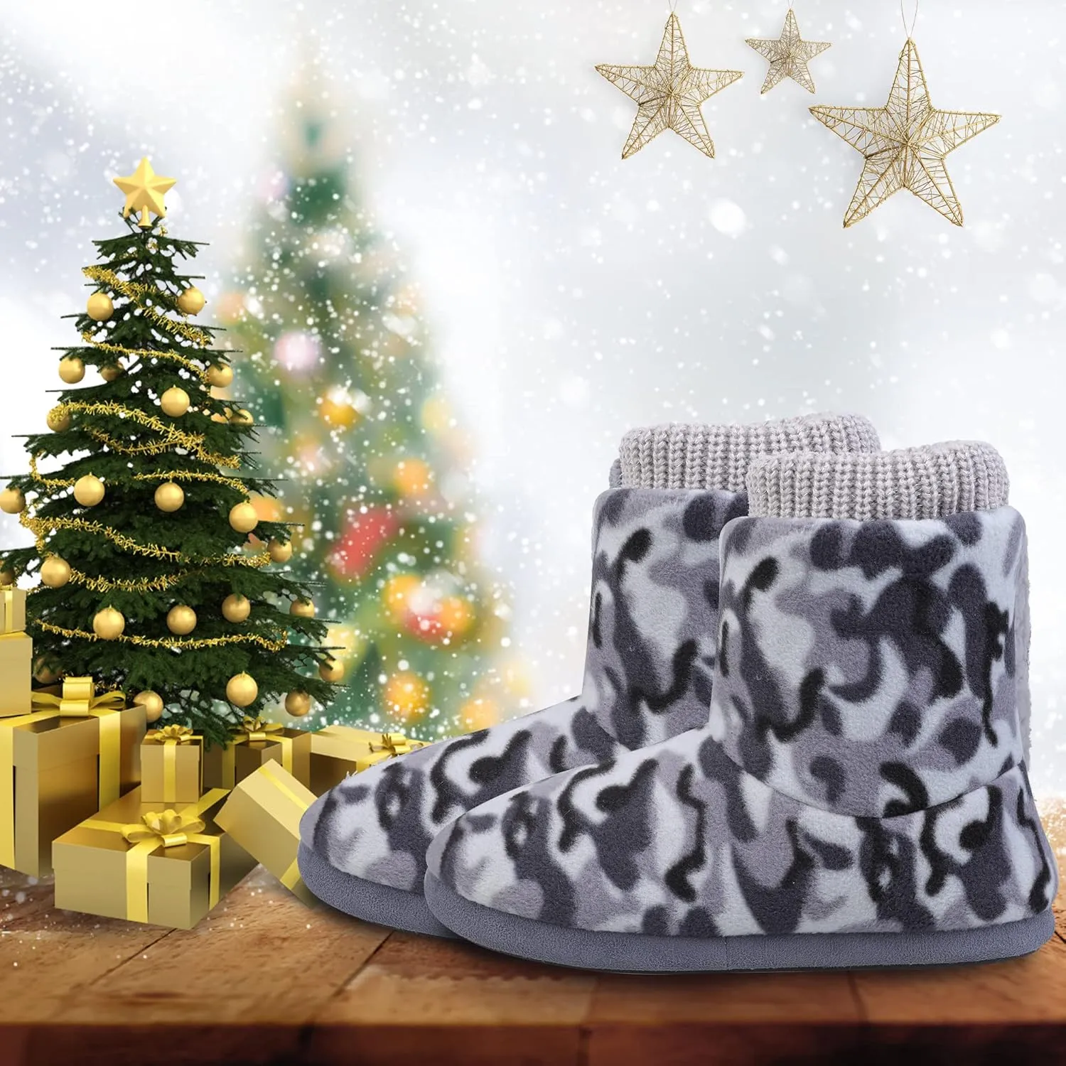 MIXIN Women's Comfort Warm Faux Fleece Fuzzy Ankle Bootie Slippers Plush Lining Slip-on House Shoes Anti-Slip Sole Indoor/Outdoor