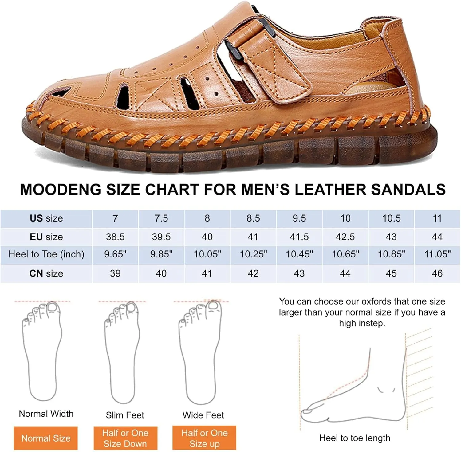 Moodeng Men's Sport Sandals Summer Leather Sandals Slip-on Causal Shoes Outdoor Loafers Closed Toe Fisherman Sandal