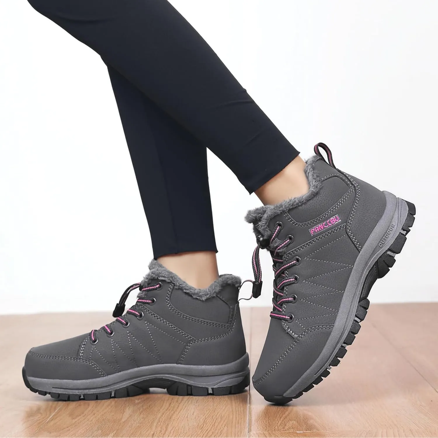 Moodeng Women's Winter Snow Boots Outdoor Hiking Boots Warm Waterproof Ankle Booties for Walking and Anti-Slip