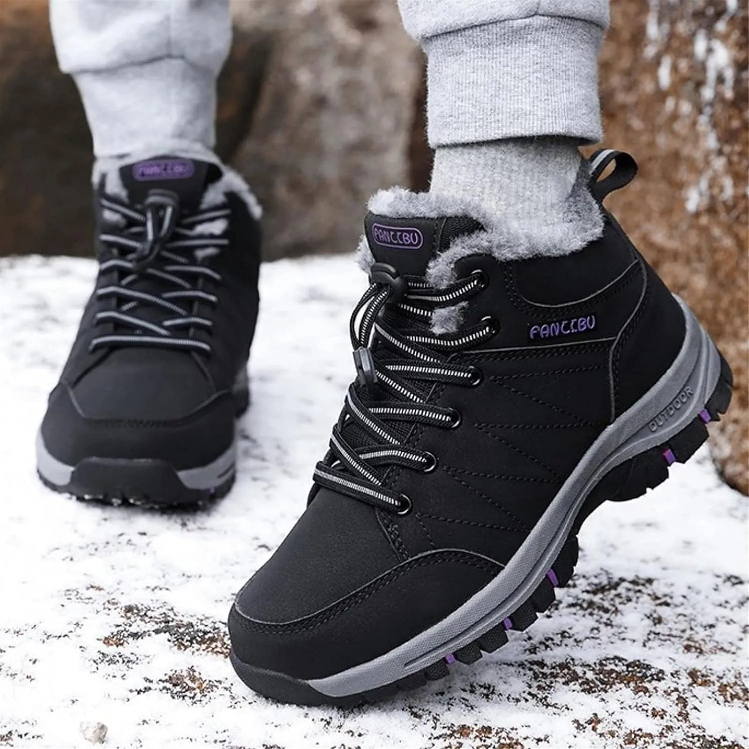 Moodeng Women's Winter Snow Boots Outdoor Hiking Boots Warm Waterproof Ankle Booties for Walking and Anti-Slip