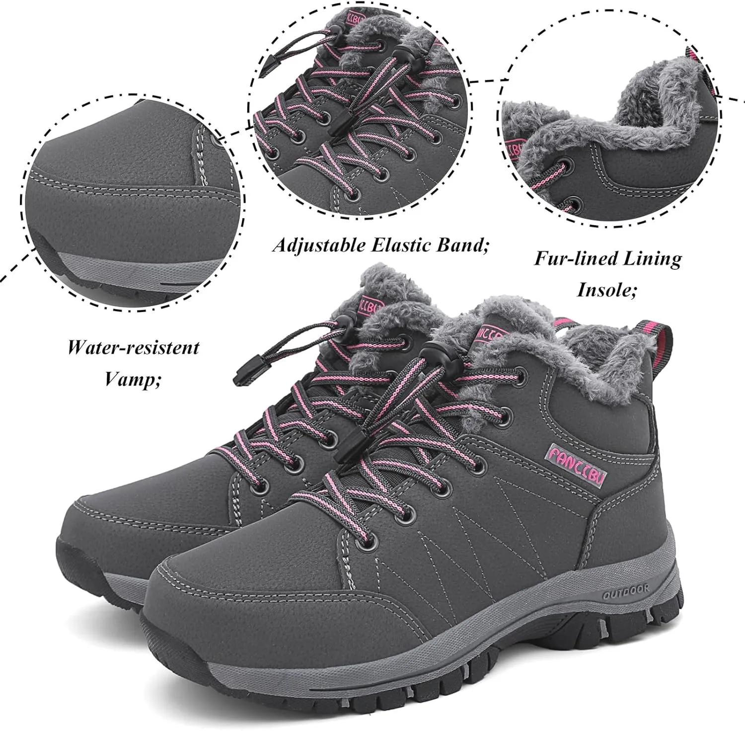 Moodeng Women's Winter Snow Boots Outdoor Hiking Boots Warm Waterproof Ankle Booties for Walking and Anti-Slip