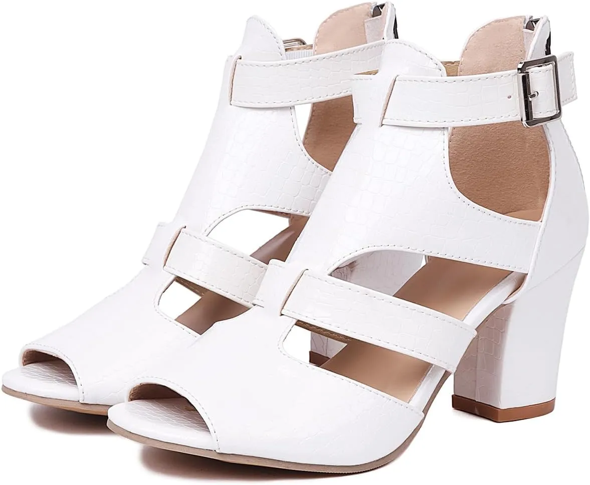 MOOMMO Women Chunky Heel Booties Open Toe Cutout Bow Suede Sandal Booties 3" Block High Heels Round Peep Toe Ankle T-strap Sandals Caged Mesh Buckle Crocodile Summer Booties Strappy Dressy 5-10 M US