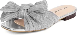 MUCCCUTE Bow Sandals for Women Square Open Toe Flat Sandals Slip on Casual Cute Summer Slides for Vacation Wedding