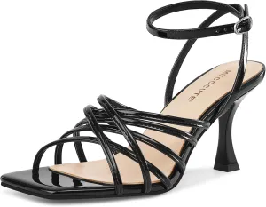 MUCCCUTE Heels for Women Square Open Toe Heeled Sandals Strappy Heels Ankle Strap Comfort Weddings Dressy Prom Shoes