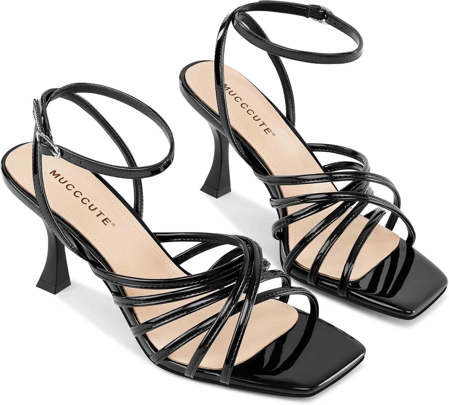 MUCCCUTE Heels for Women Square Open Toe Heeled Sandals Strappy Heels Ankle Strap Comfort Weddings Dressy Prom Shoes