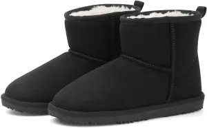 MUSSHOE Winter Boots for Women Classic Snow Boots Comfortable Cow Suede Leather Slip on Booties Fur Lined Warm Boots Waterproof
