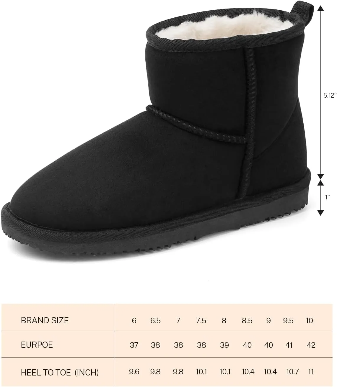 MUSSHOE Winter Boots for Women Classic Snow Boots Comfortable Cow Suede Leather Slip on Booties Fur Lined Warm Boots Waterproof