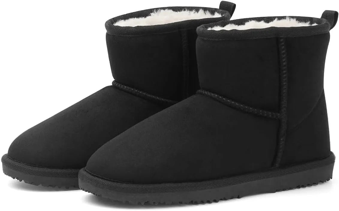MUSSHOE Winter Boots for Women Classic Snow Boots Comfortable Cow Suede Leather Slip on Booties Fur Lined Warm Boots Waterproof