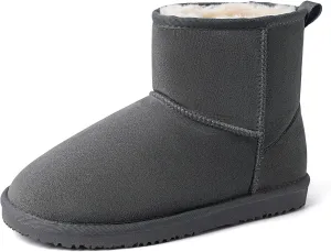 MUSSHOE Winter Boots for Women Classic Snow Boots Comfortable Cow Suede Leather Slip on Booties Fur Lined Warm Boots Waterproof