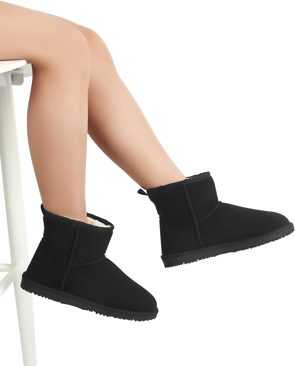 MUSSHOE Winter Boots for Women Classic Snow Boots Comfortable Cow Suede Leather Slip on Booties Fur Lined Warm Boots Waterproof