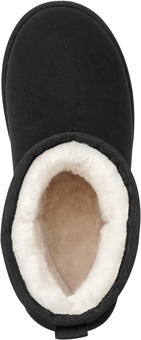 MUSSHOE Winter Boots for Women Classic Snow Boots Comfortable Cow Suede Leather Slip on Booties Fur Lined Warm Boots Waterproof