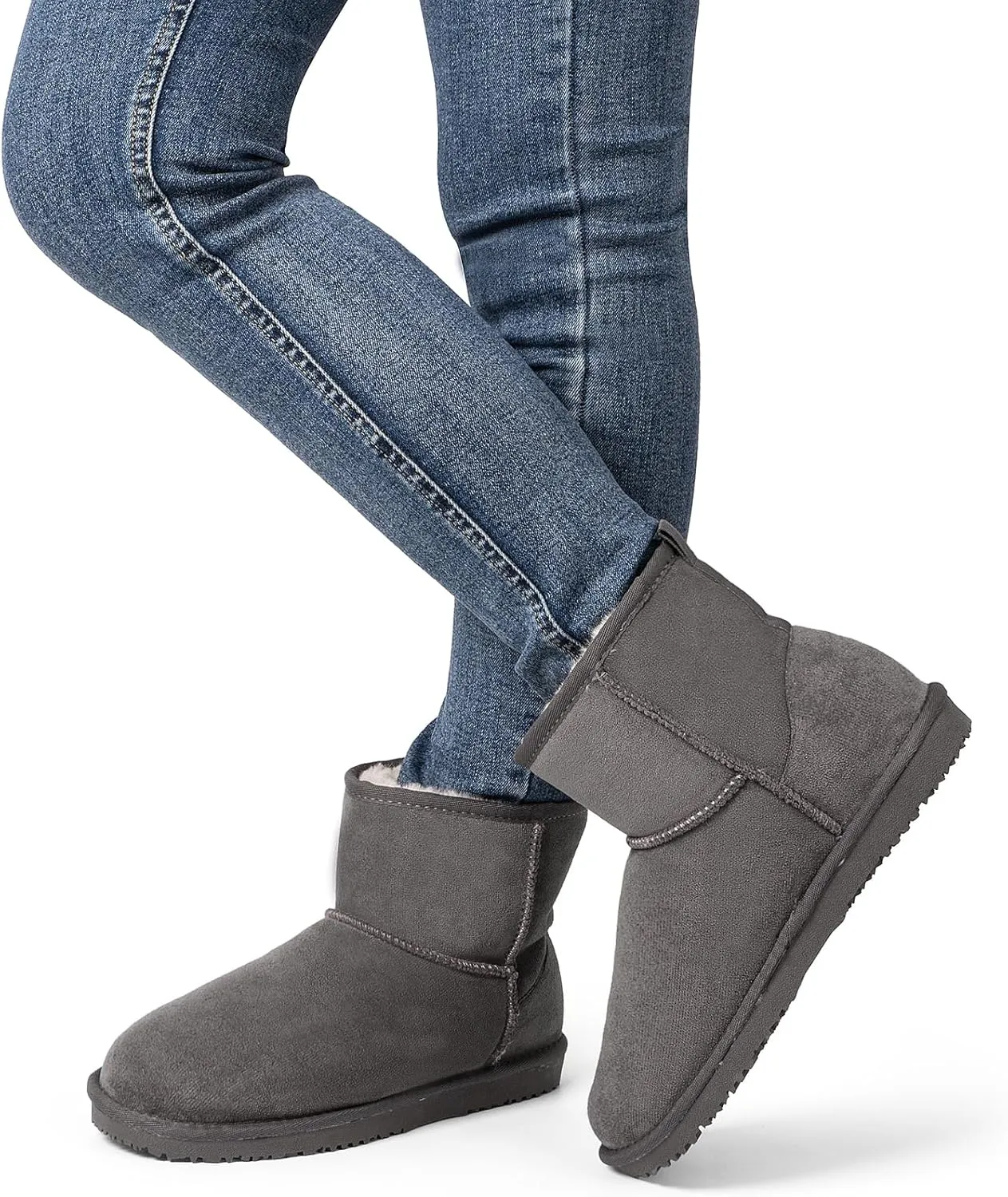 MUSSHOE Winter Boots for Women Classic Snow Boots Comfortable Cow Suede Leather Slip on Booties Fur Lined Warm Boots Waterproof