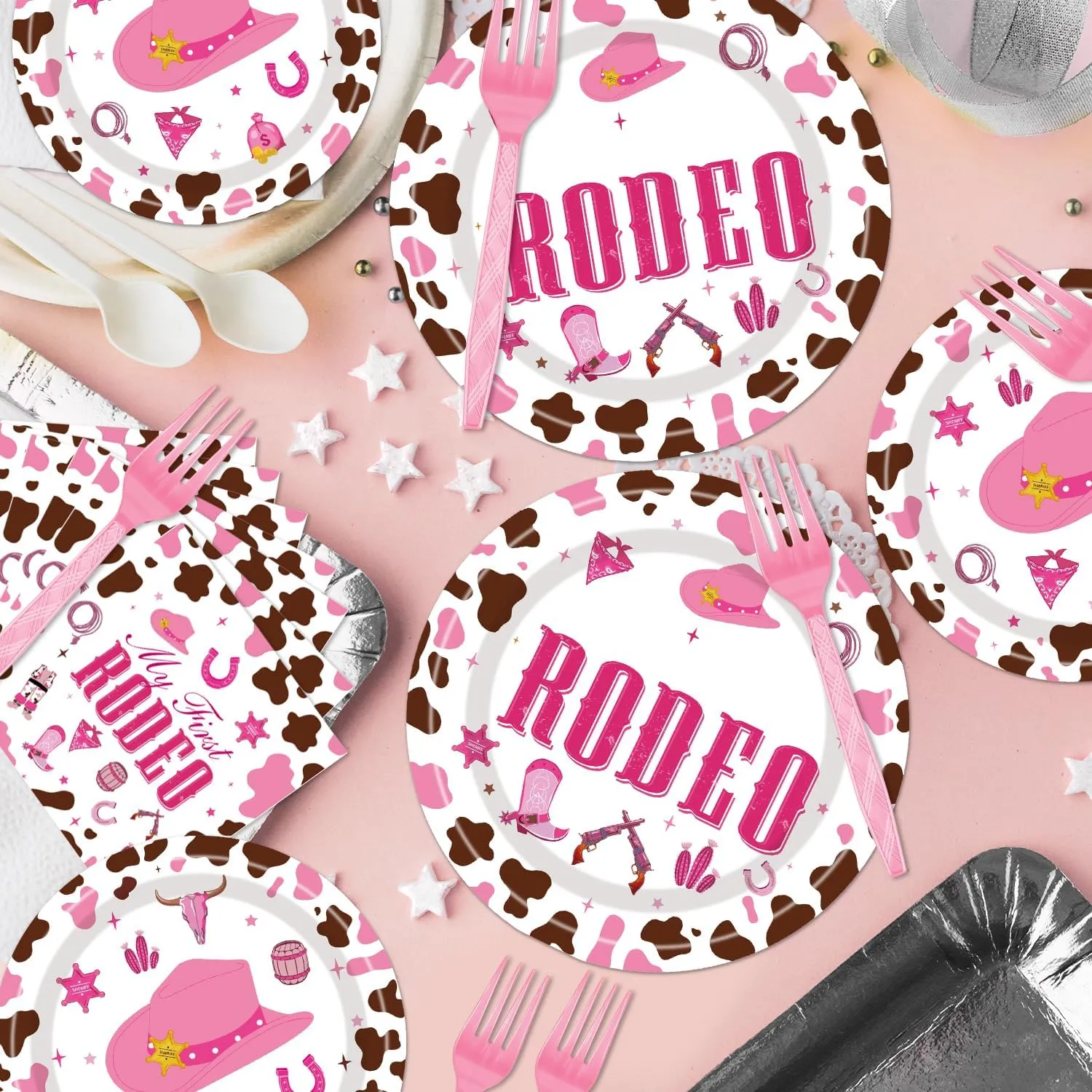 My First Rodeo Plates and Napkins Party Supplies 96PCS 1st Cowgirl Birthday Party Decorations Western Cowgirl Rodeo Disposable Tableware Set Serve 24 Guests