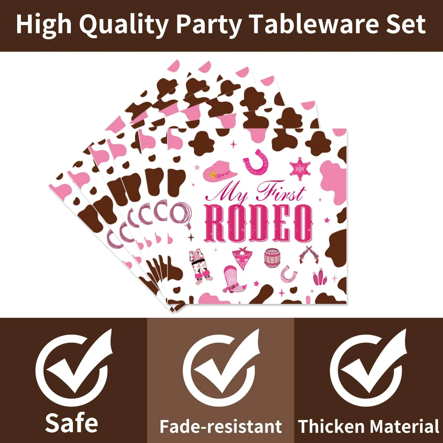 My First Rodeo Plates and Napkins Party Supplies 96PCS 1st Cowgirl Birthday Party Decorations Western Cowgirl Rodeo Disposable Tableware Set Serve 24 Guests