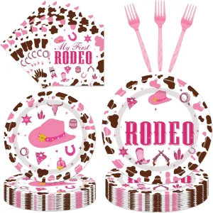 My First Rodeo Plates and Napkins Party Supplies 96PCS 1st Cowgirl Birthday Party Decorations Western Cowgirl Rodeo Disposable Tableware Set Serve 24 Guests