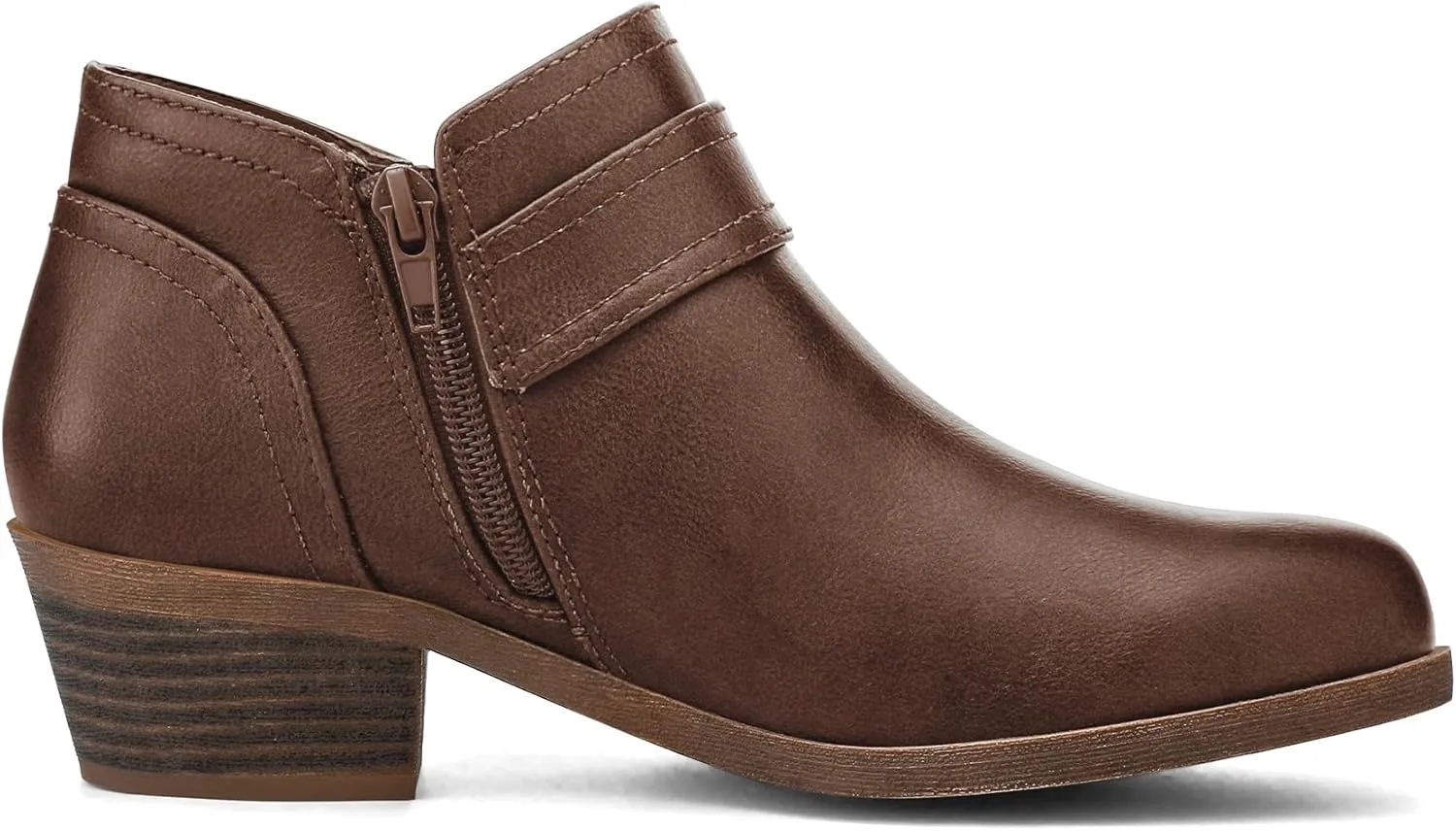 mysoft Women's Ankle Boots Low Chunky Stacked Heel Comfortable Round Toe booties with Side Zipper Shoes