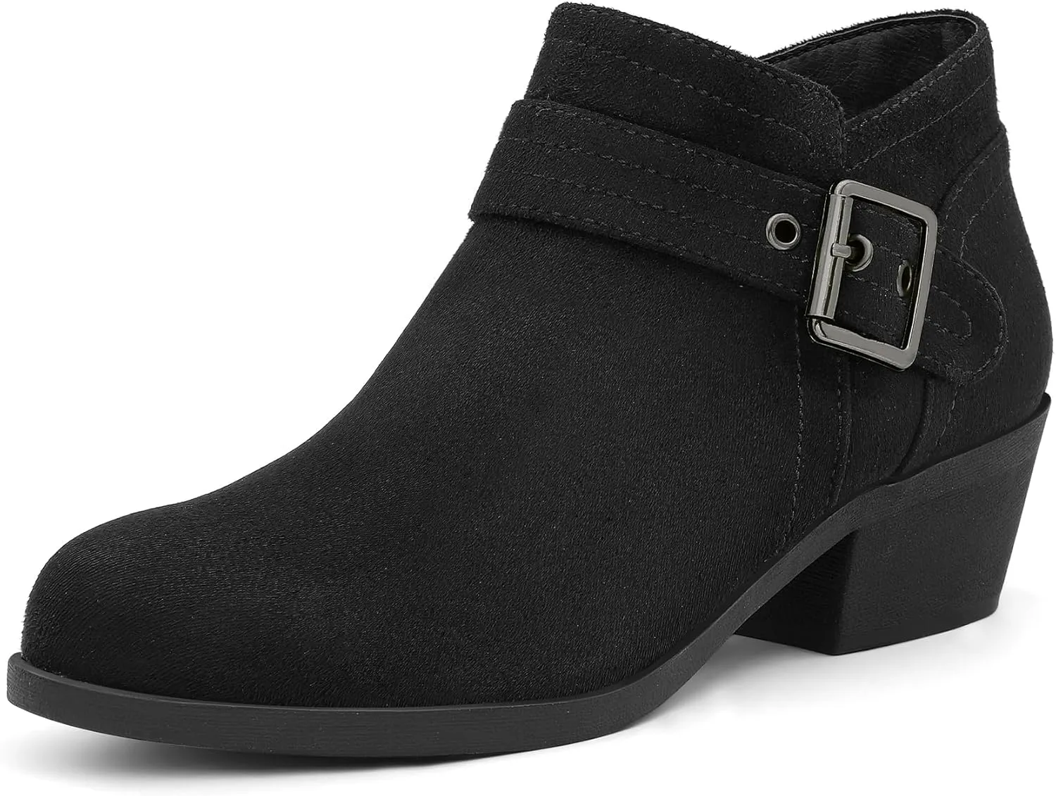 mysoft Women's Ankle Boots Low Chunky Stacked Heel Comfortable Round Toe booties with Side Zipper Shoes