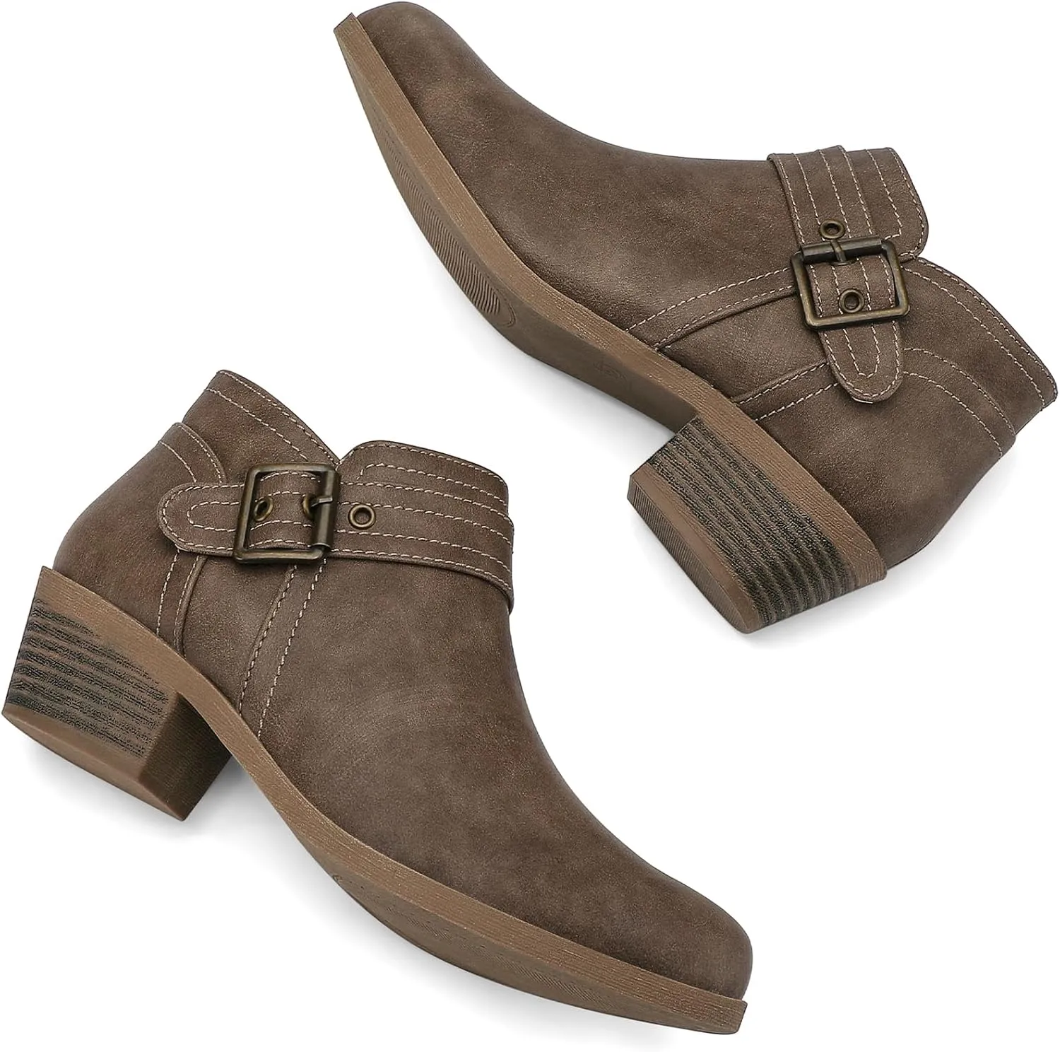 mysoft Women's Ankle Boots Low Chunky Stacked Heel Comfortable Round Toe booties with Side Zipper Shoes
