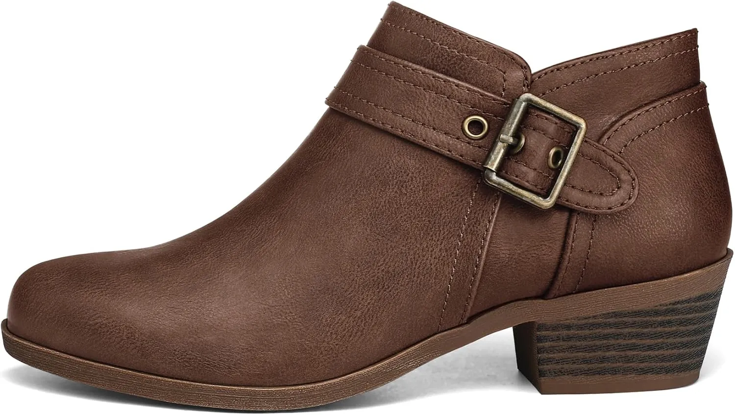 mysoft Women's Ankle Boots Low Chunky Stacked Heel Comfortable Round Toe booties with Side Zipper Shoes