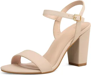mysoft Women's Chunky Block Heels 3.5IN Open Toe Ankle Strap High Heeled Sandals Wedding Party Dress Pump Shoes
