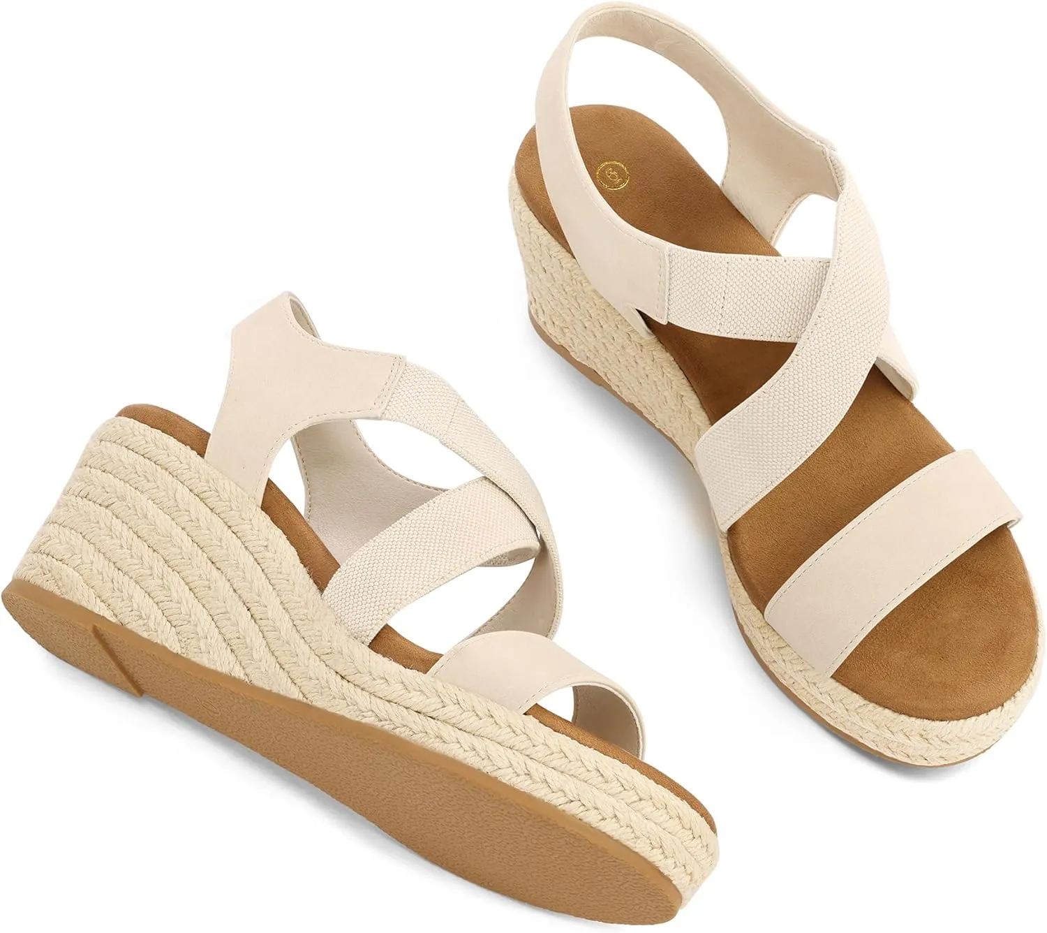 mysoft Women's Platform Espadrille Wedge Sandals Open Toe Elastic Ankle Strap Crisscross Slip on Summer Shoes