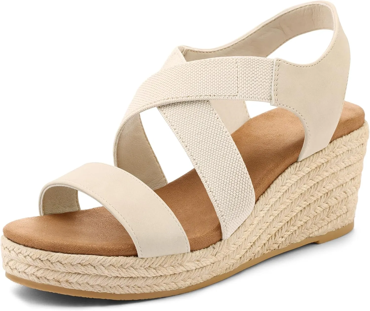 mysoft Women's Platform Espadrille Wedge Sandals Open Toe Elastic Ankle Strap Crisscross Slip on Summer Shoes
