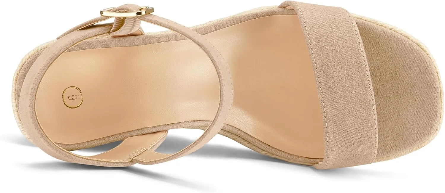 mysoft Women's Platform Espadrille Wedge Sandals Square Open Toe Ankle Strap Buckle Casual Summer Dressy Sandals