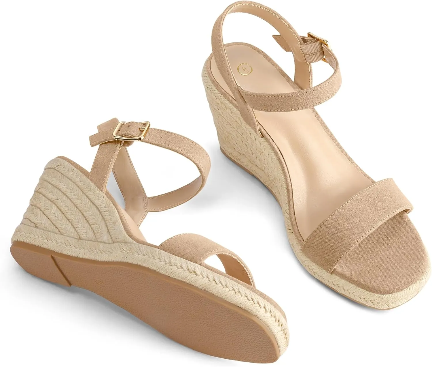 mysoft Women's Platform Espadrille Wedge Sandals Square Open Toe Ankle Strap Buckle Casual Summer Dressy Sandals