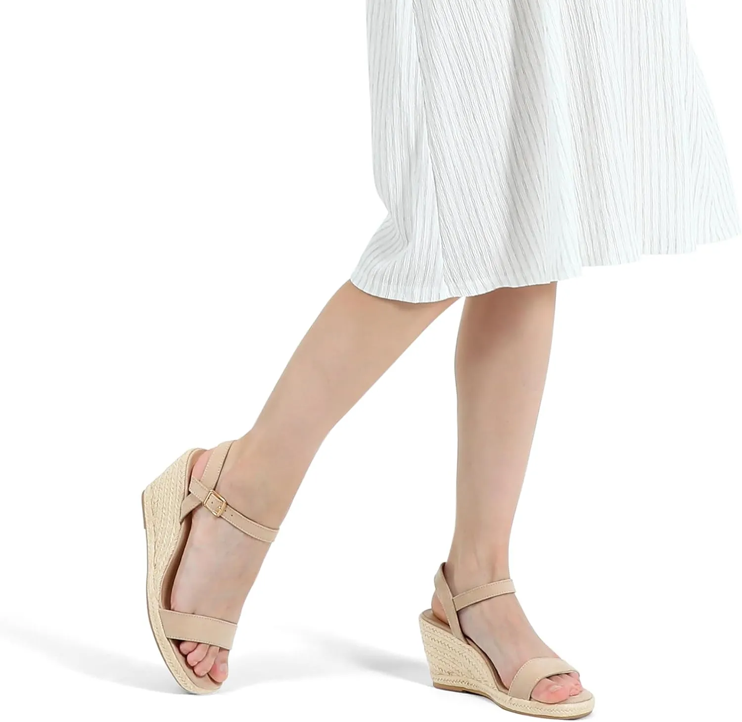 mysoft Women's Platform Espadrille Wedge Sandals Square Open Toe Ankle Strap Buckle Casual Summer Dressy Sandals