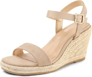 mysoft Women's Platform Espadrille Wedge Sandals Square Open Toe Ankle Strap Buckle Casual Summer Dressy Sandals