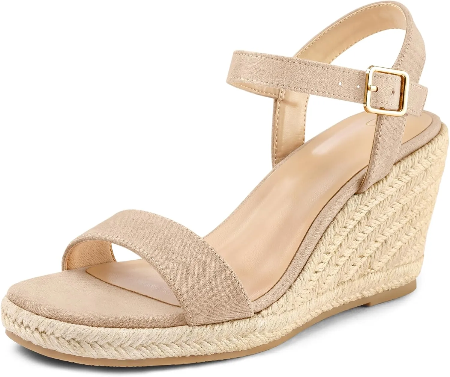 mysoft Women's Platform Espadrille Wedge Sandals Square Open Toe Ankle Strap Buckle Casual Summer Dressy Sandals