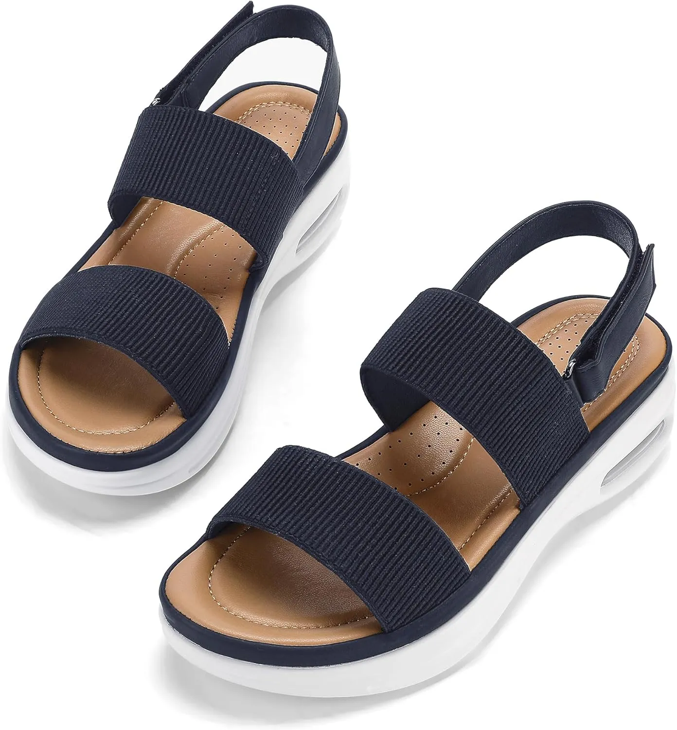 mysoft Women's Walking Sandals Comfortable Air Cushion Knit Elastic Ankle Strap Open Toe Platform Sandals Summer Shoes