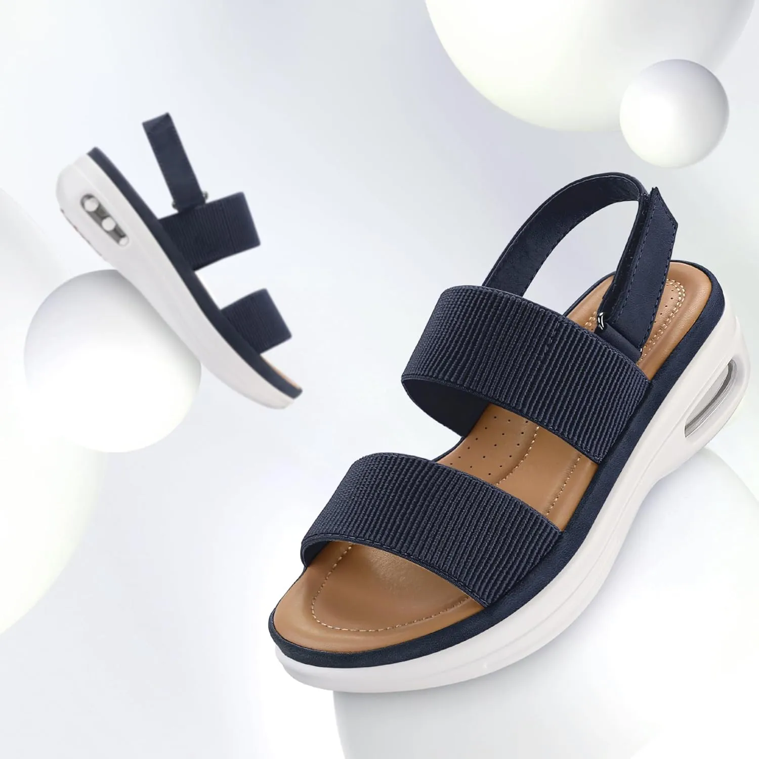 mysoft Women's Walking Sandals Comfortable Air Cushion Knit Elastic Ankle Strap Open Toe Platform Sandals Summer Shoes