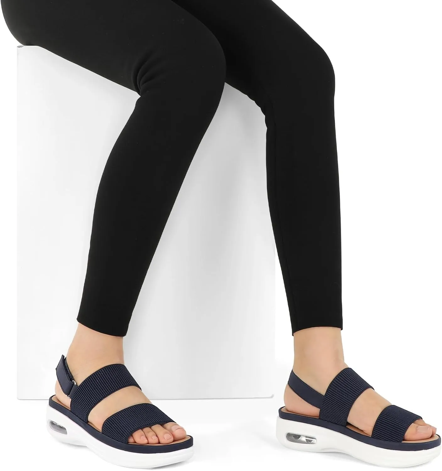 mysoft Women's Walking Sandals Comfortable Air Cushion Knit Elastic Ankle Strap Open Toe Platform Sandals Summer Shoes