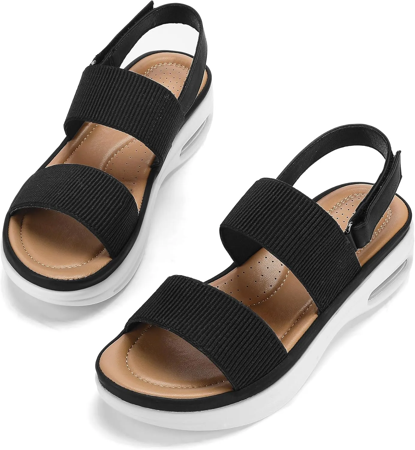 mysoft Women's Walking Sandals Comfortable Air Cushion Knit Elastic Ankle Strap Open Toe Platform Sandals Summer Shoes