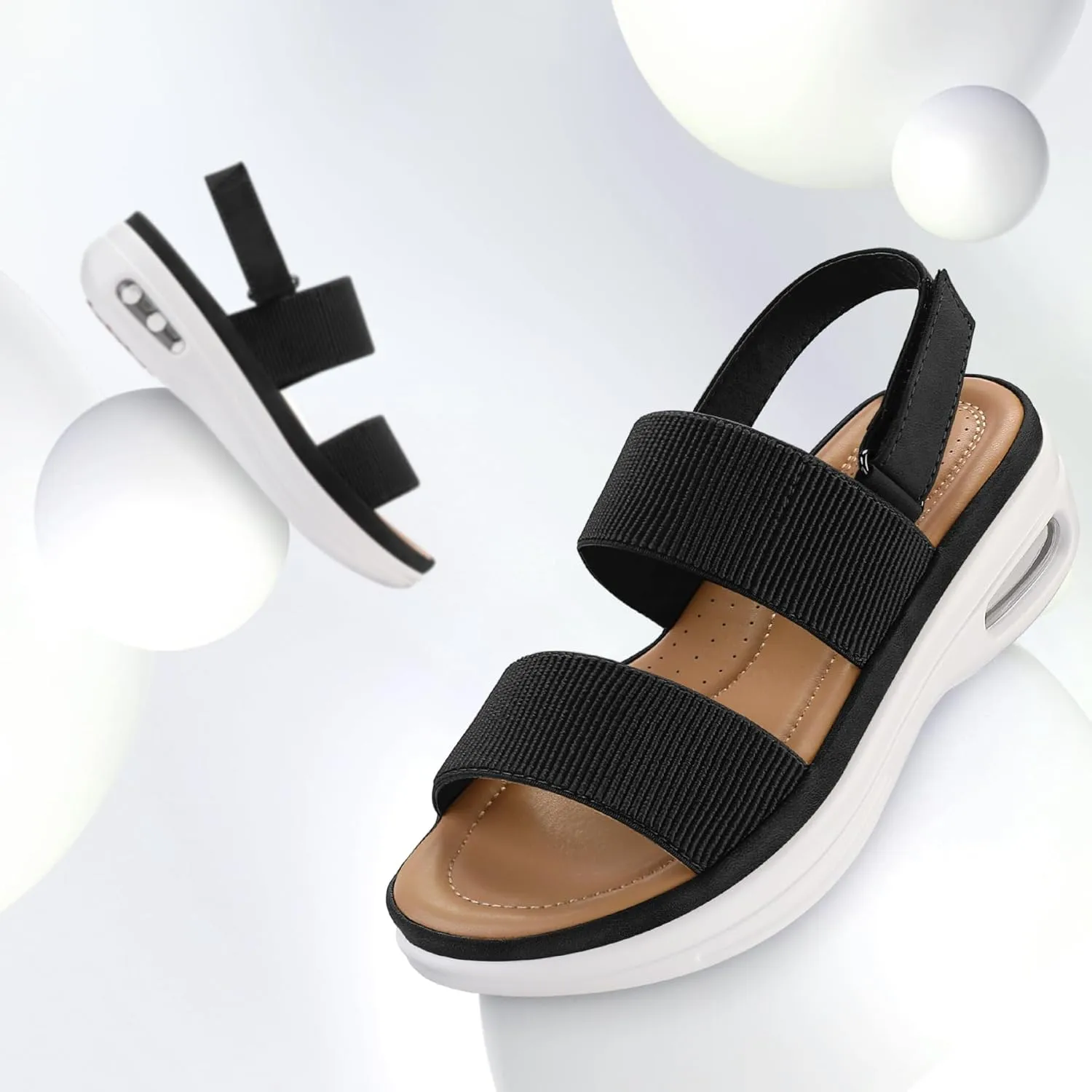 mysoft Women's Walking Sandals Comfortable Air Cushion Knit Elastic Ankle Strap Open Toe Platform Sandals Summer Shoes