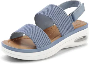 mysoft Women's Walking Sandals Comfortable Air Cushion Knit Elastic Ankle Strap Open Toe Platform Sandals Summer Shoes