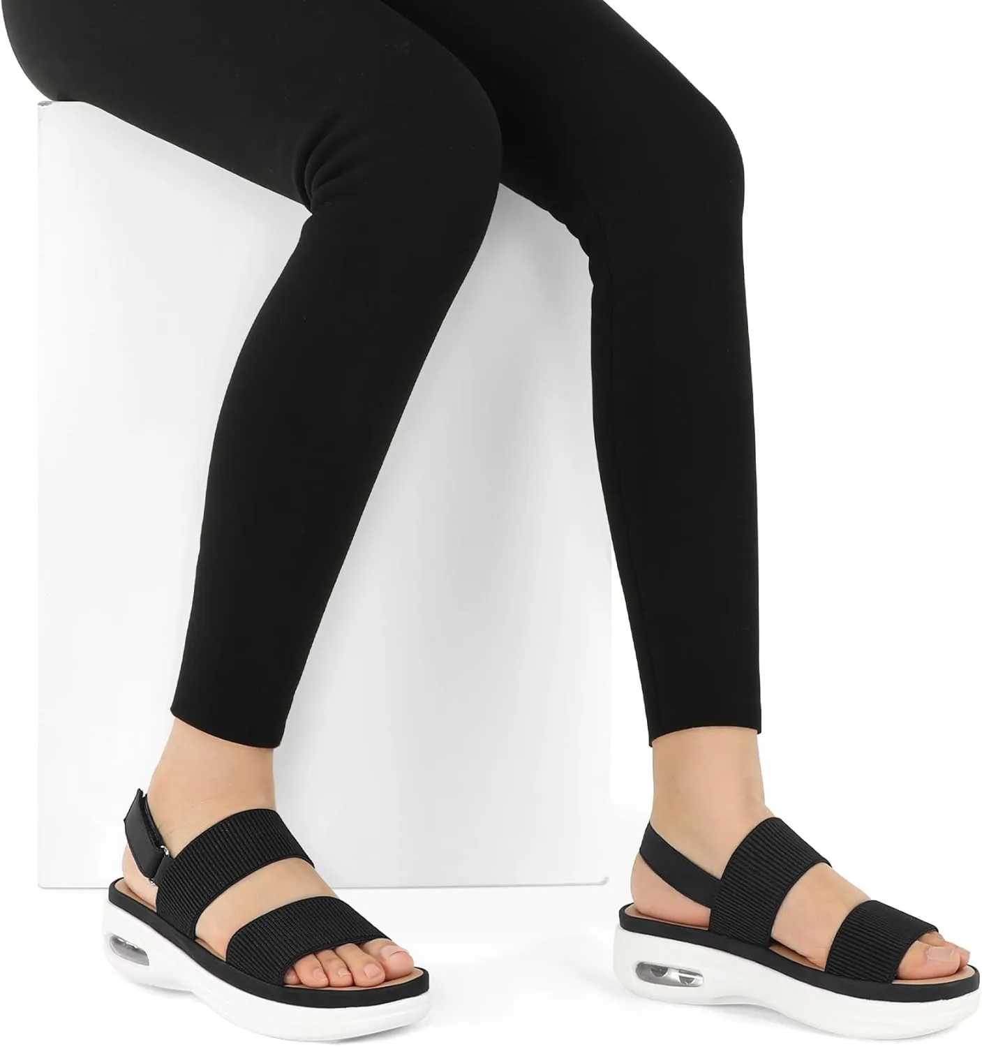 mysoft Women's Walking Sandals Comfortable Air Cushion Knit Elastic Ankle Strap Open Toe Platform Sandals Summer Shoes