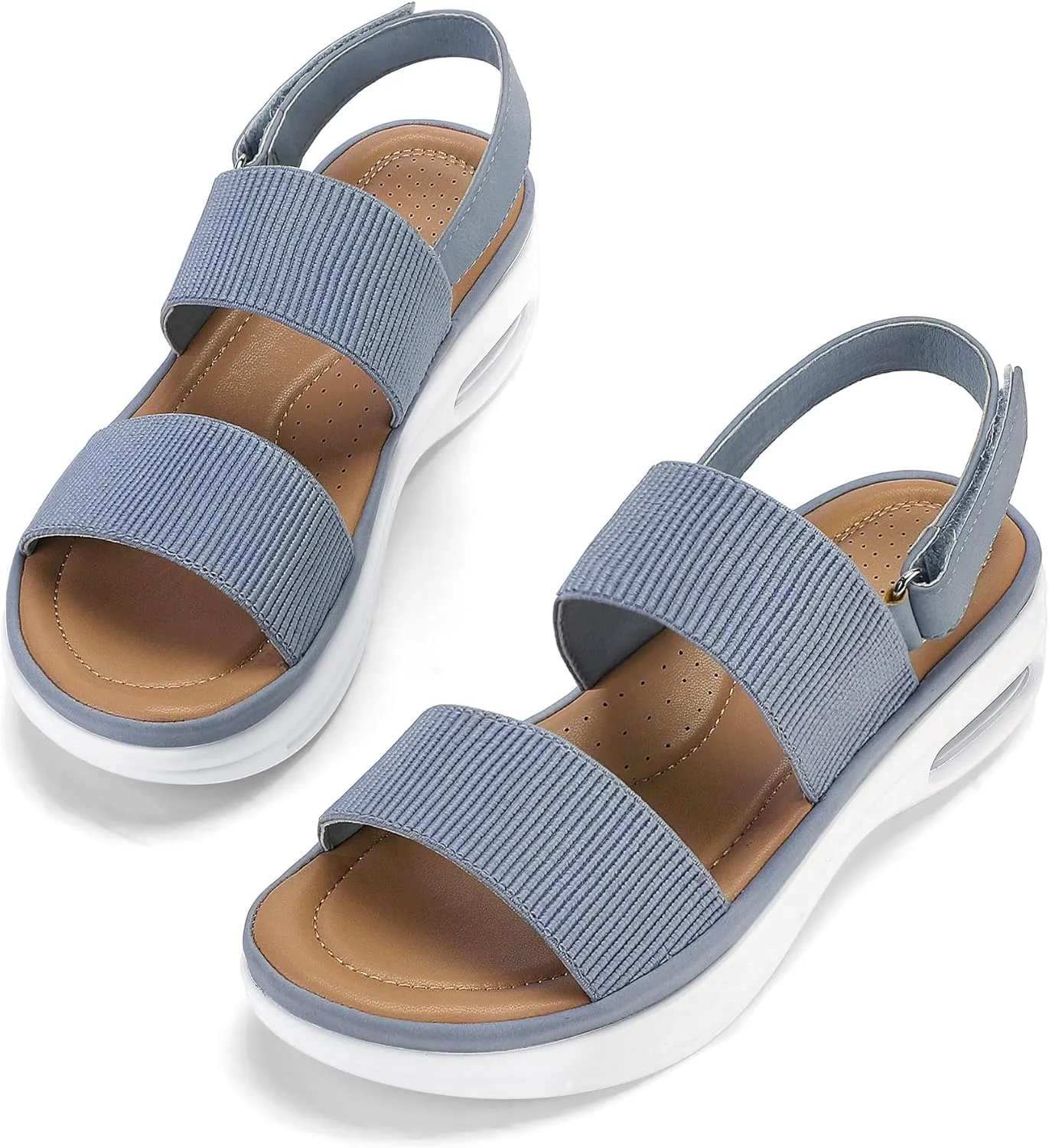 mysoft Women's Walking Sandals Comfortable Air Cushion Knit Elastic Ankle Strap Open Toe Platform Sandals Summer Shoes