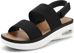 mysoft Women's Walking Sandals Comfortable Air Cushion Knit Elastic Ankle Strap Open Toe Platform Sandals Summer Shoes
