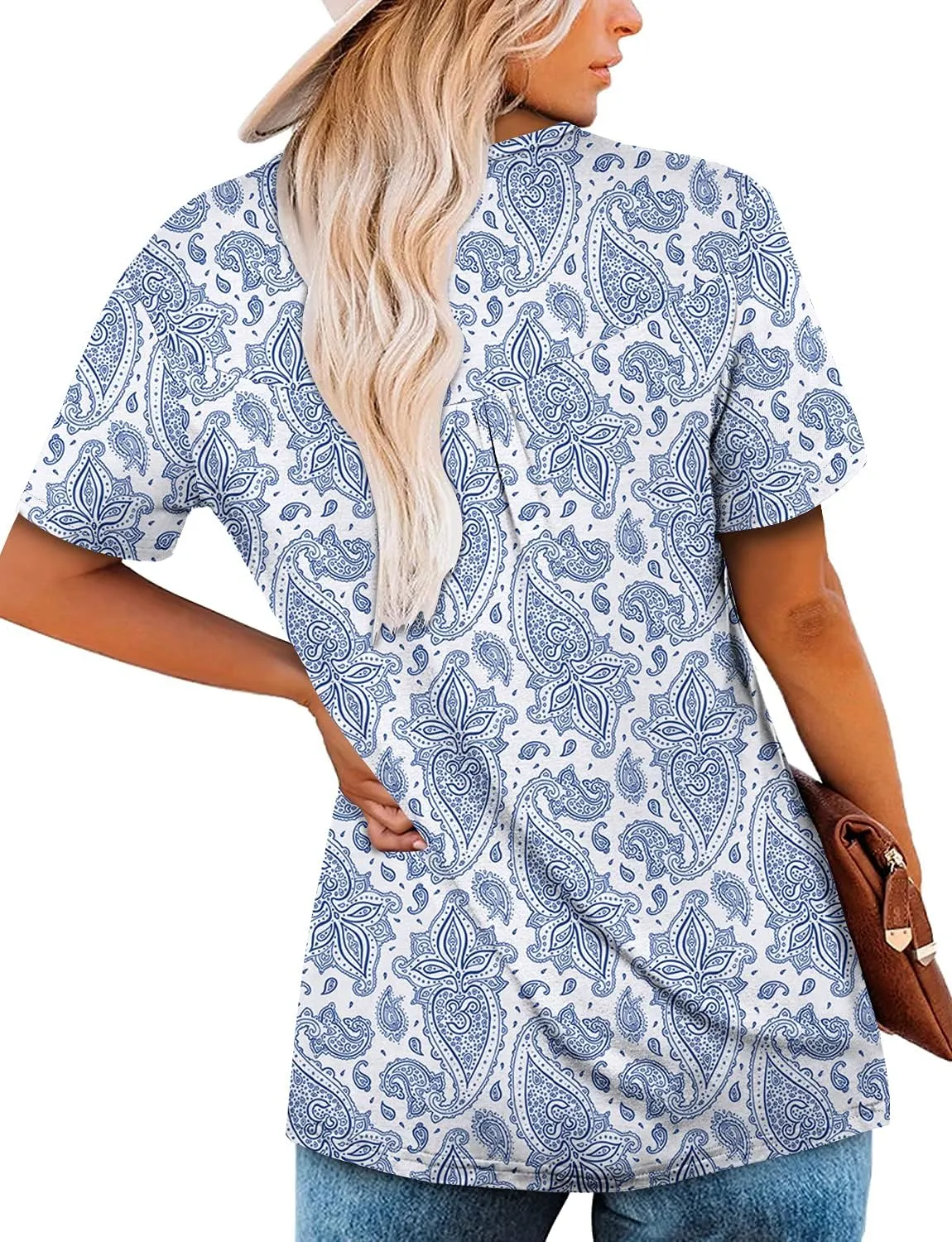 Mystry Zone Womens Henley V Neck Casual Blouse Button Down T Shirts Flare and Flowy Tops