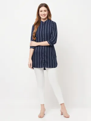 Navy Blue Striped Longline Shirt