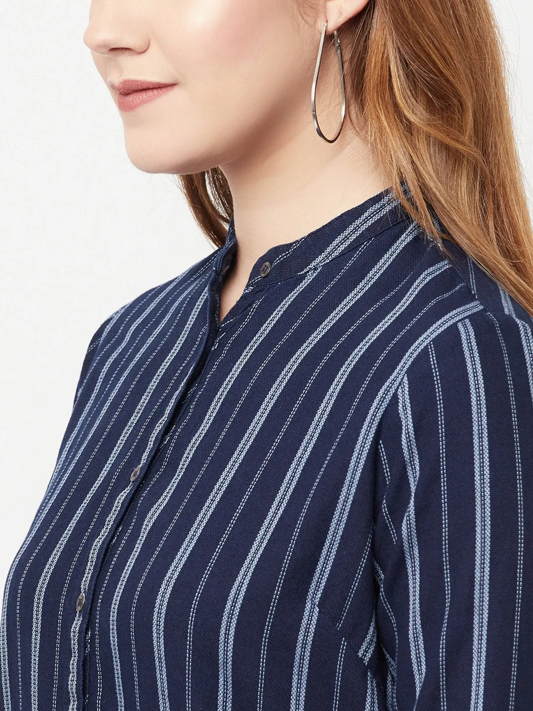 Navy Blue Striped Longline Shirt