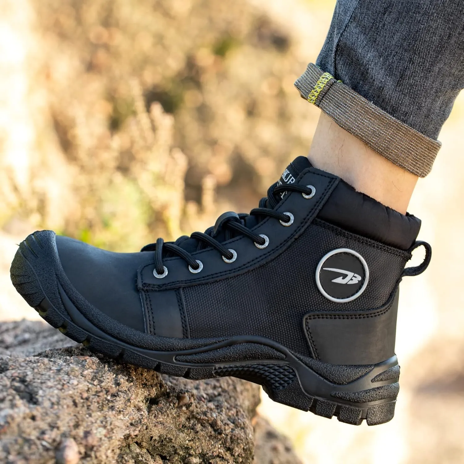 NBUUNBU Steel Toe Work Boots for Men Safety Work Shoes Slip Resistant Abrasion Resistance Leather Insulated Indestructible Boots Breathable Construction Footwear