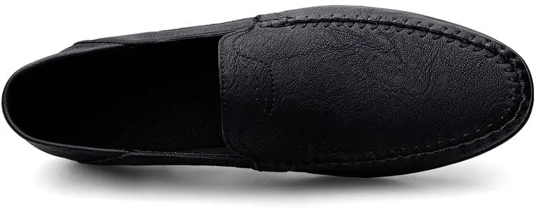 New Loafers for Men Solid Color Vegan Leather Manual Stitching Flat Heel Lightweight Comfortable Walking Slip On