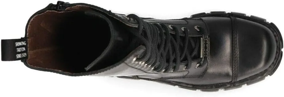 New Rock Boots M-MILI211C-C1 Women's Military Metallic Black Lace Up 100% Leather Techno Biker