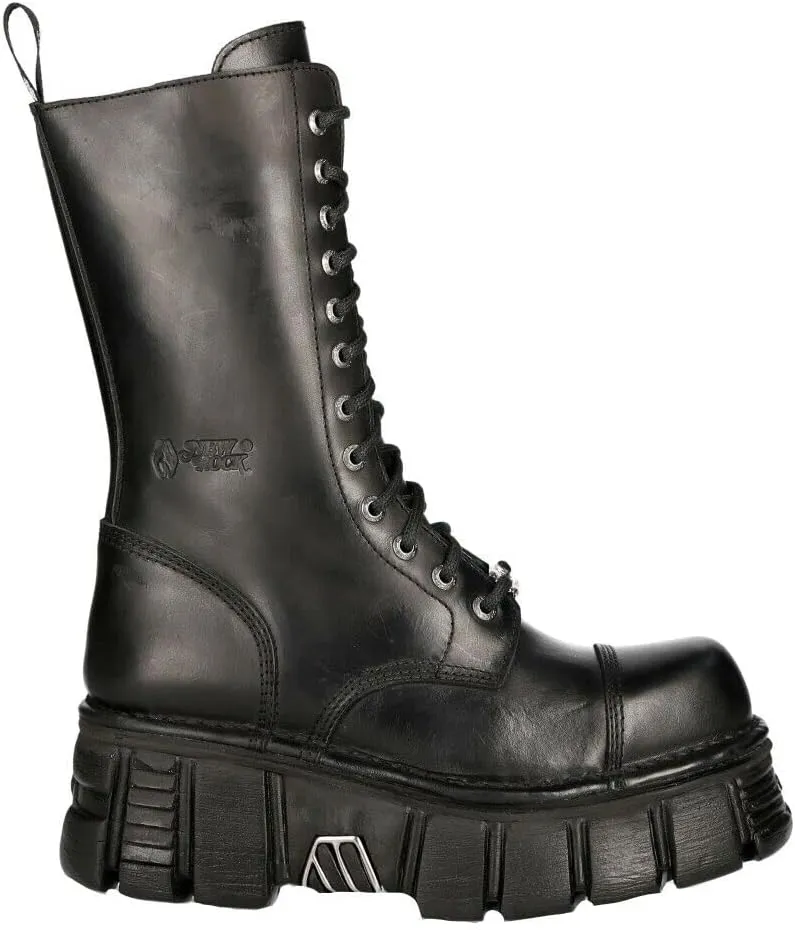 New Rock Boots M-MILI211C-C1 Women's Military Metallic Black Lace Up 100% Leather Techno Biker