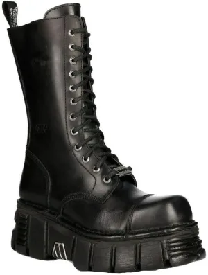 New Rock Boots M-MILI211C-C1 Women's Military Metallic Black Lace Up 100% Leather Techno Biker