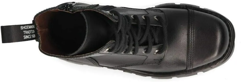 New Rock M-NEWMILI083-S19 Men's Metallic Combat Boots Black Leather Military Biker Goth Punk Shoes