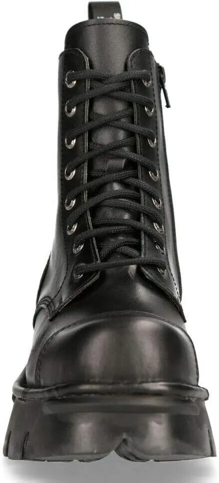 New Rock M-NEWMILI083-S19 Men's Metallic Combat Boots Black Leather Military Biker Goth Punk Shoes